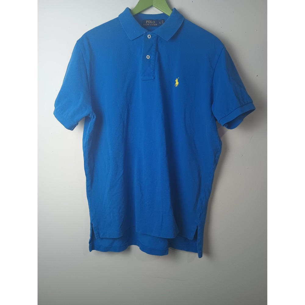 Polo Ralph Lauren Mens Large Blue Short Sleeve Cotton Pique Pony Logo Polo Shirt